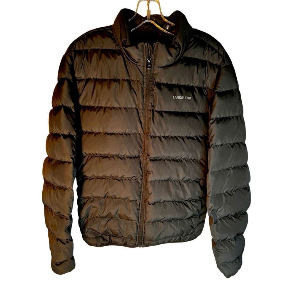 Men's Lands End Down Puffer Full Zip Jacket Size Medium Nylon Black